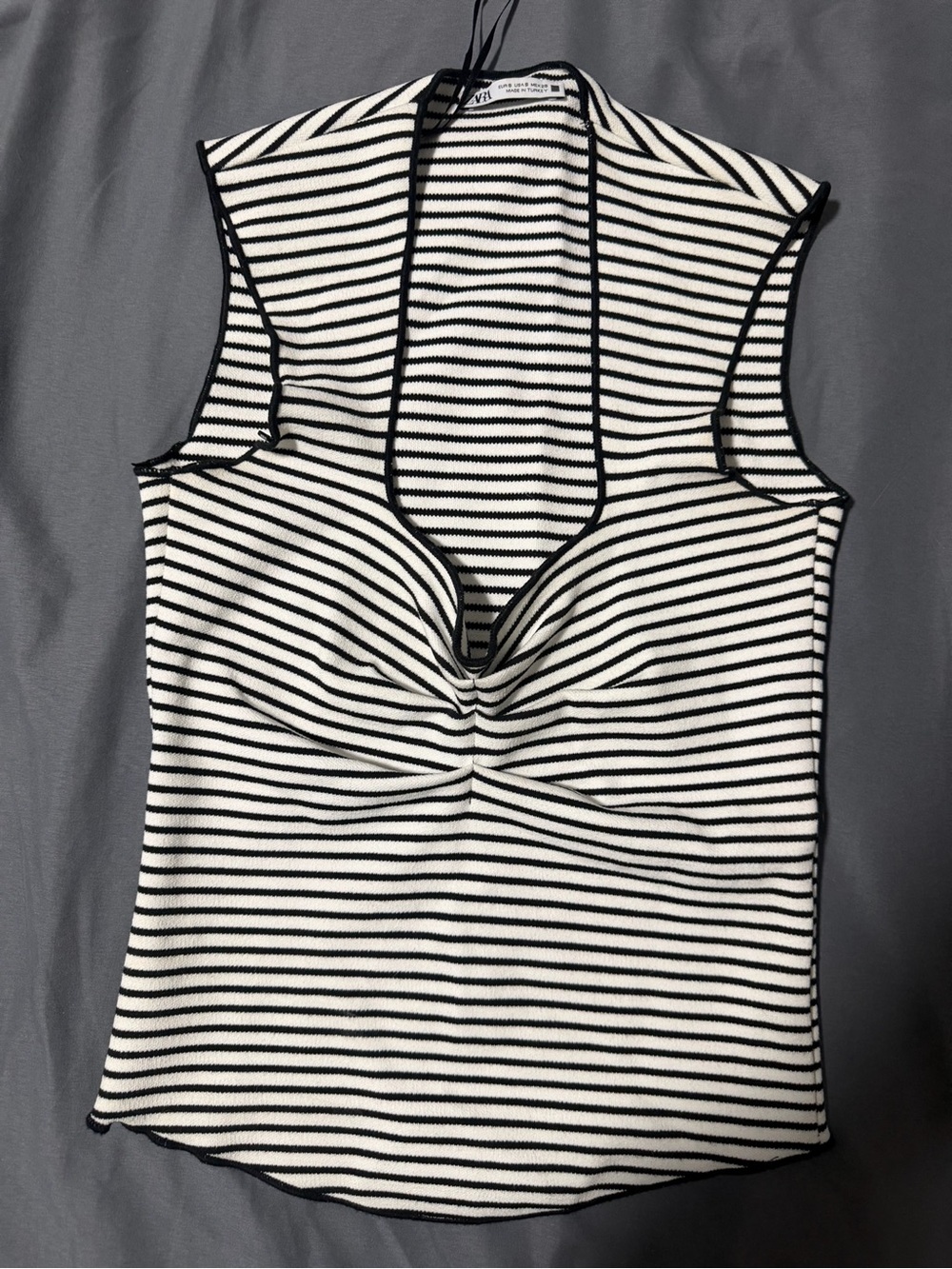 Zara Black & White Striped Twist-Front Tank Top